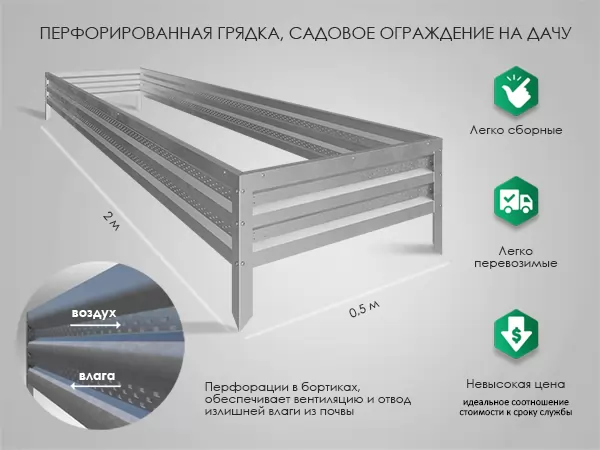 Комплект из 3 грядок для теплицы, длина 8 м